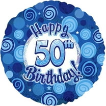 PMU Happy Birthday 50 Blue Dazzeloon Balloon (18 Inch Mylar) Pkg/1