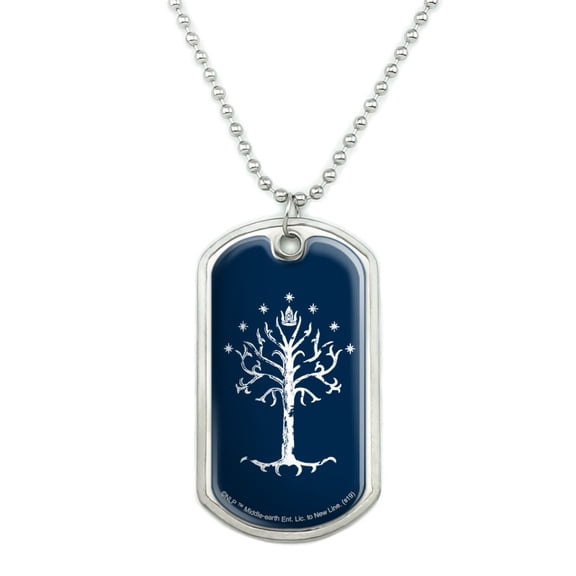 Lord of the Rings Tree of Gondor Military Dog Tag Pendant Necklace with Chain