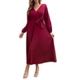 thumbnail image 3 of Sunloudy Vestido casual para mujer, cuello en V, manga larga, color sólido, cintura alta, plisado, vestidos largos con cinturón Sunloudy S M L XL, 3 of 8