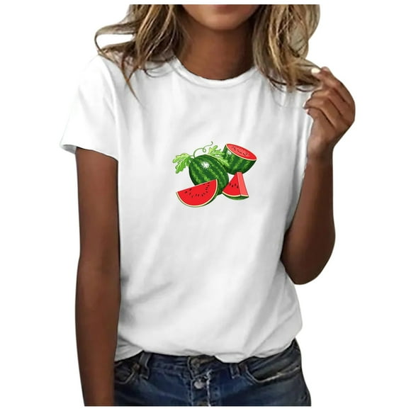 UANWENN Women's Summer Fashion Casual Fruit and Vegetable Printed Round Neck Short Sleeved Top T Shirt 3 Womens T Shirt Womens Tee Spandex Long Sleeve Shirt Long Sleeves Women Womens Shirts Summer