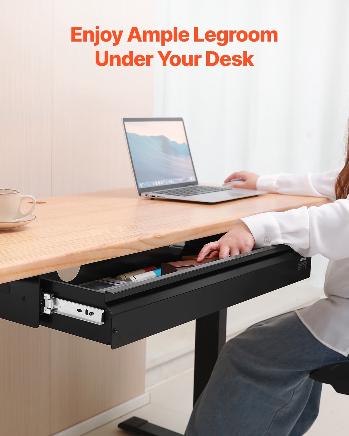 VEVOR 33" Wide Under Desk Drawer Slide Out, Under Desk Mount Pull Out Drawer Attachment, Hidden Desk Storage Organizer, Under Table Pencil Drawer for Office Home Sit Stand Workstation, 33x9x4 In