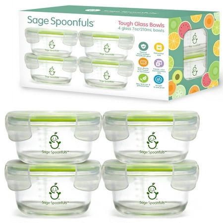 Sage Spoonfuls Tough Glass Bowls Baby Food Storage Containers, 7oz (set of