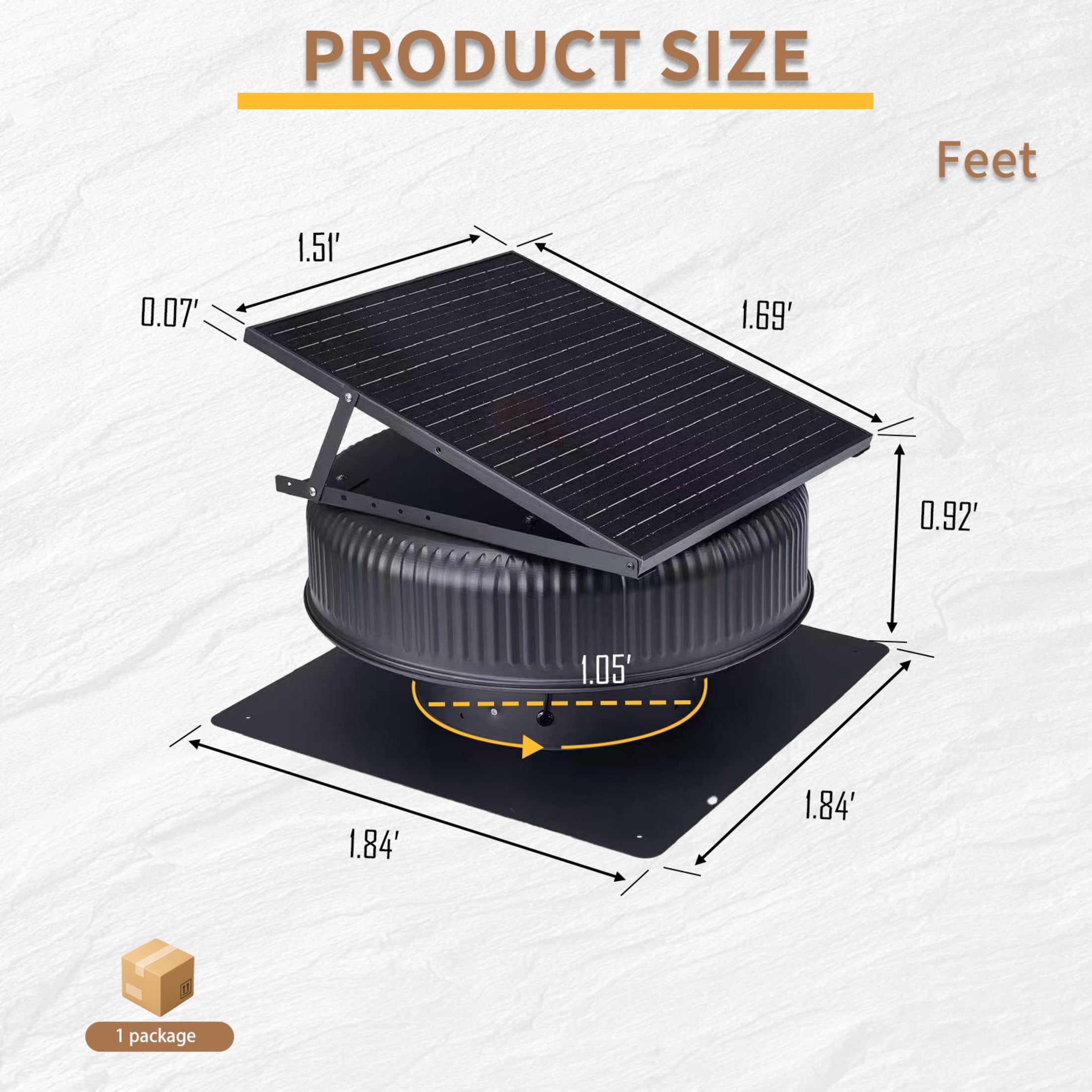 Noble House 12" Adjustable Aluminum Solar Roof Vent Fan, 42W Dual Power Attic Exhaust Fan with Smart Remote, Black