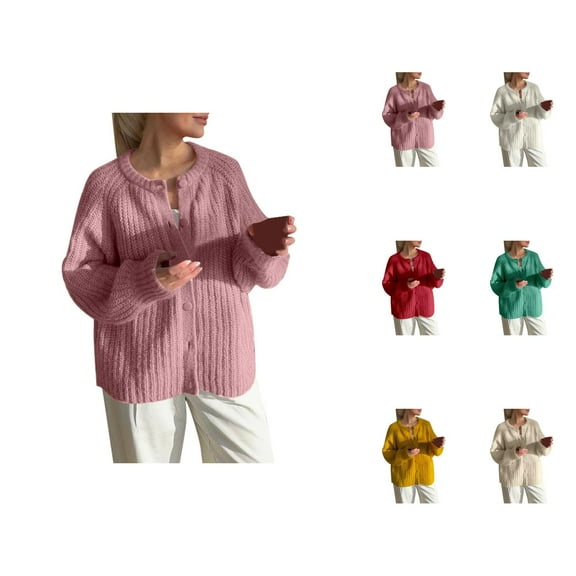 Cozy Oversized Solid Color Knit Cardigan Sweater For Women Long Sleeve Casual Knit Outerwear Cardigan Sweaters for Women