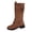 Khaki, variant on Womens Retro Leather Spliced Mid Calf Combat Boots Lace Up Metal Buckle Straps Wide Calf Motorcycle Riding Boots