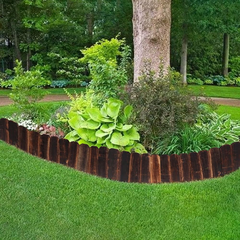 2 Pack Garden Wooden Fence Anti-Corrosive Outdoor Landscape Edging Flexible Decorative Border with Gloves