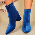 thumbnail image 5 of HAPIMO Women Ankle Boots Pointed Toe Block Heel Rear Zip Stretch Velvet Upper For Dinner Party And Urban Night Out Sessions Blue 40, 5 of 9