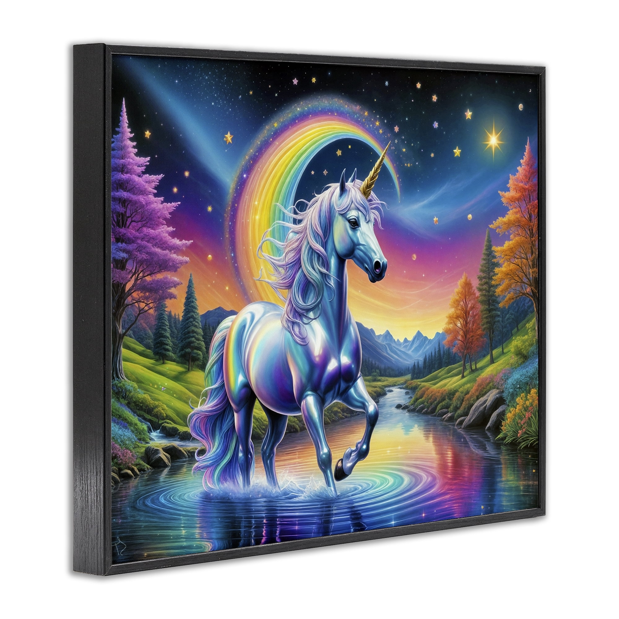 Stupell Industries Rainbow Prism Unicorn Black Framed Giclee Art, design by Tabz Jones