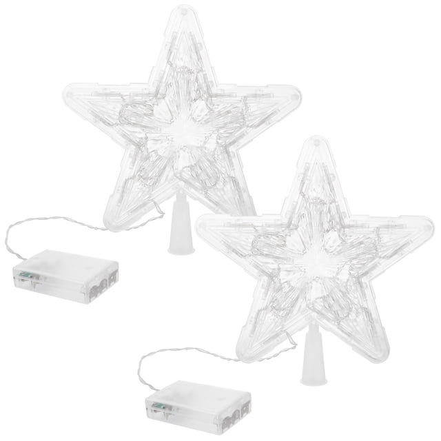 2 Pcs Christmas Tree Light Plastic Crystal Star 30 LEDs Light Treetop Party Decoration - No Battery (Colorful/Warm White)