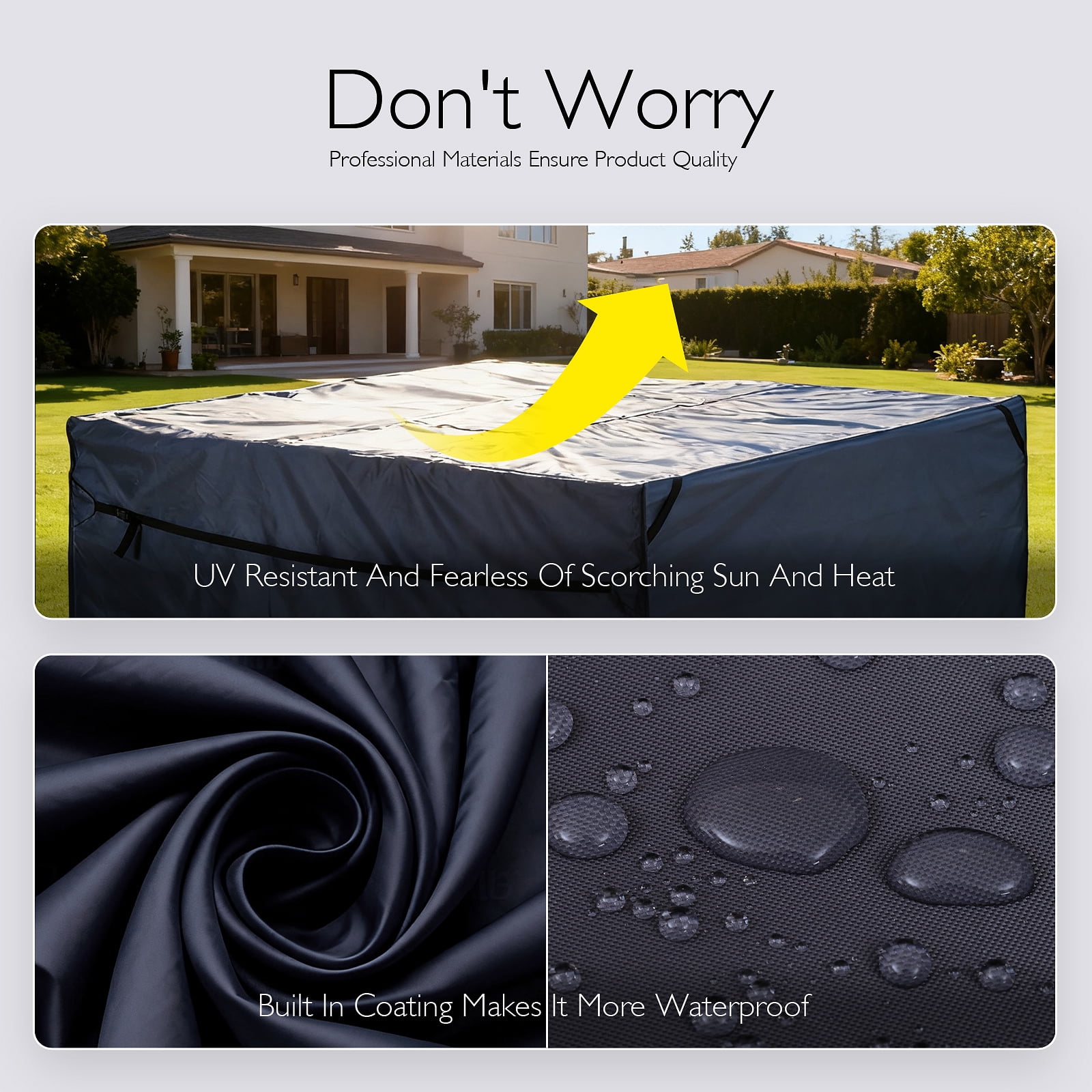 Patio Furniture Covers Waterproof - 420D Outdoor Table and Chair Set Cover with Built-in Storage Bag - Rectangular Patio Table Cover for 4-Seat Dining Set or Sectional Sofa (DarkGrey, 72''x72''x28'')