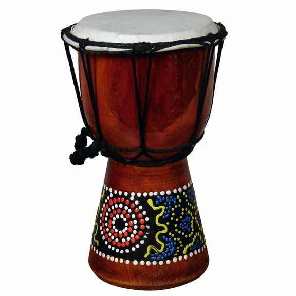 Stoneage Arts Inc 8" Maroon Red and Black Drum Jembe Aborigine Design