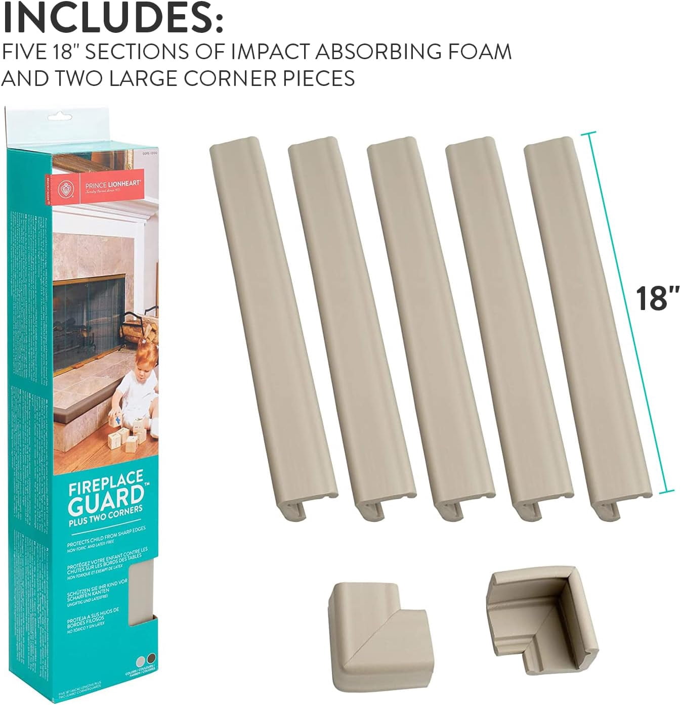 Prince Lionheart Fireplace Guard with Two Corners, Grey/Beige