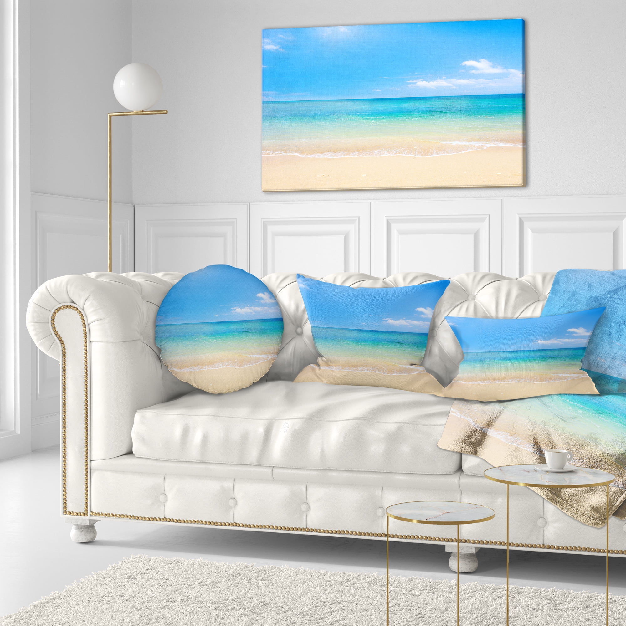 Designart Blue Waters Below Blue Sky - Seashore Photo Throw Pillow - 12x20
