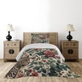 thumbnail image 3 of Ambesonne Leopard Quilted Coverlet 2 Pcs, Roses Leaves Wild Animals, Twin Size, Peacock Green and Caramel, 3 of 4