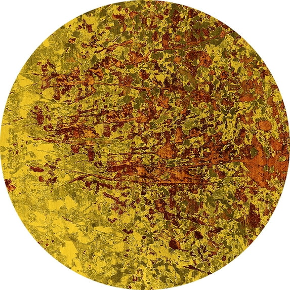 Ahgly Company Indoor Round Oriental Yellow Industrial Area Rugs, 8' Round