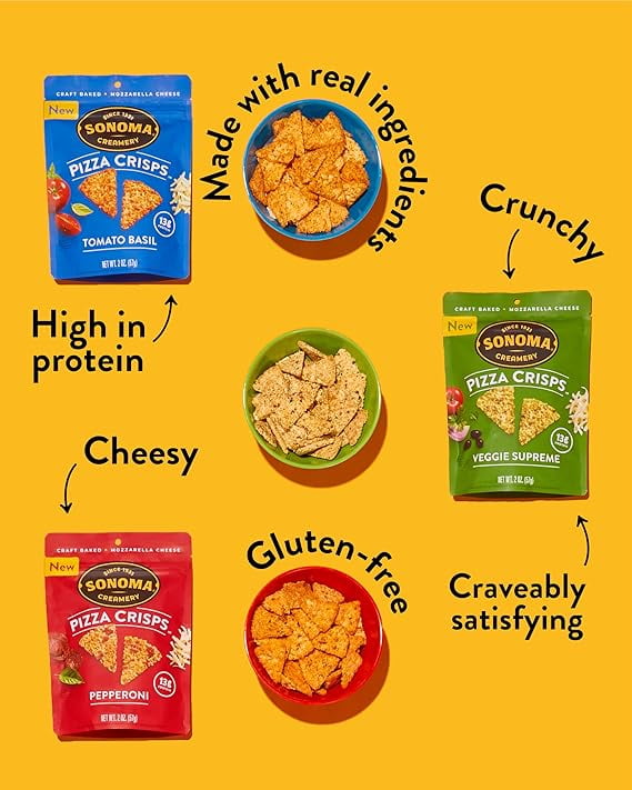 Sonoma Creamery Pizza Crisps, Pepperoni,| Savory Snack Cracker | High Protein | Low Carb | Gluten Free | Wheat Free |Keto Friendly, 2 oz (Pack of 12)