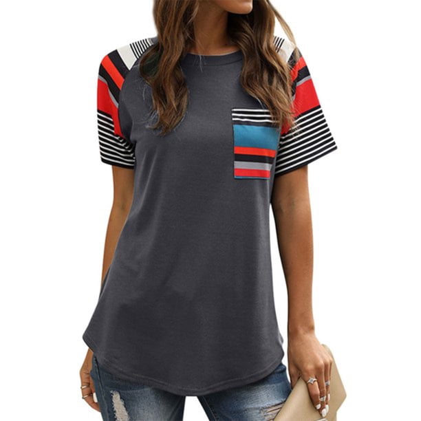 Qarigey Top con dobladillo en la parte delantera a rayas para mujer Prendas para la parte del cuerpo Gris L Qarigey AP001701-13