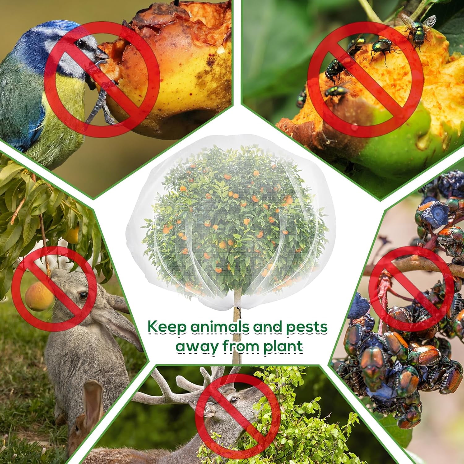 Fruit Tree Netting with Drawstring, 7 x 6ft Ultra-Fine Mesh Garden Insect & Bird Protection Cover, Breathable Reusable Tree Netting for Citrus, Apple, Peach & Shrubs