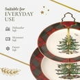 thumbnail image 6 of Spode Christmas Tree Tartan 2-Tiered Server, Holiday Cupcake Stand, Dessert Display Set, Earthenware Serving Platter, 10" & 8" Plates, Dishwasher Safe Serveware for Appetizers, Desserts, Cookies, 6 of 7