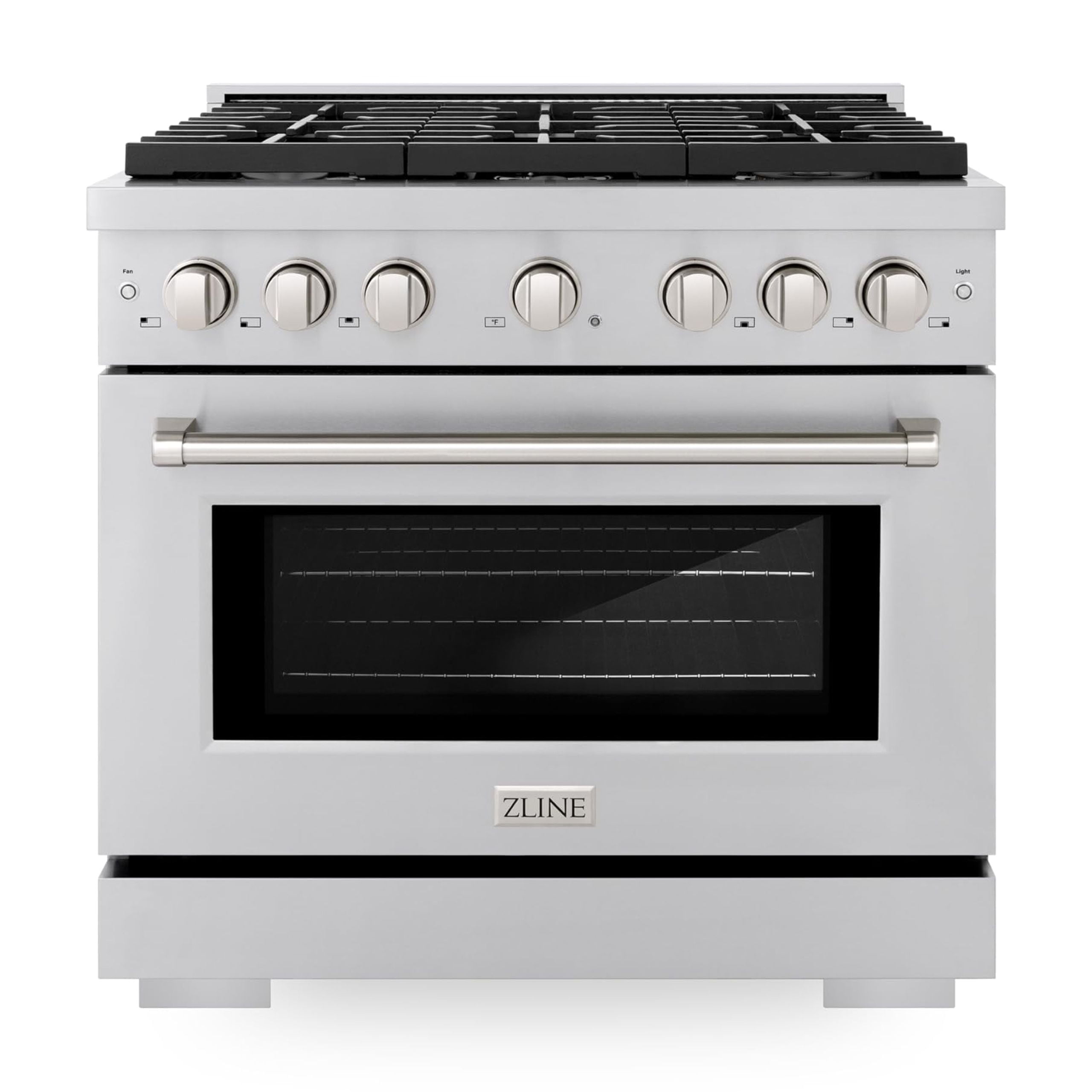 ZLINE 36 in. 5.2 cu. ft. Paramount Dual Fuel Range with Gas Cooktop and Electric Convection Oven in Stainless Steel with 6 Brass Burners (SDR-BR-36)