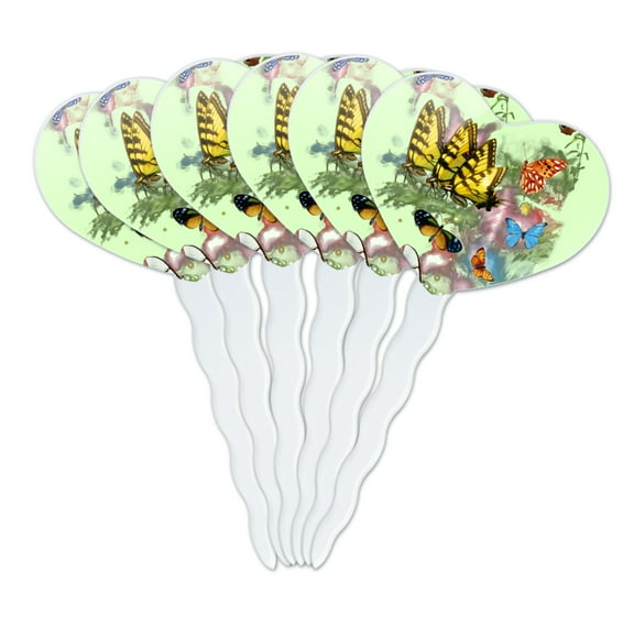 Butterflies Butterfly Magical Emergence Tiger Swallowtail Heart Love Cupcake Picks Toppers Decoration Set of 6