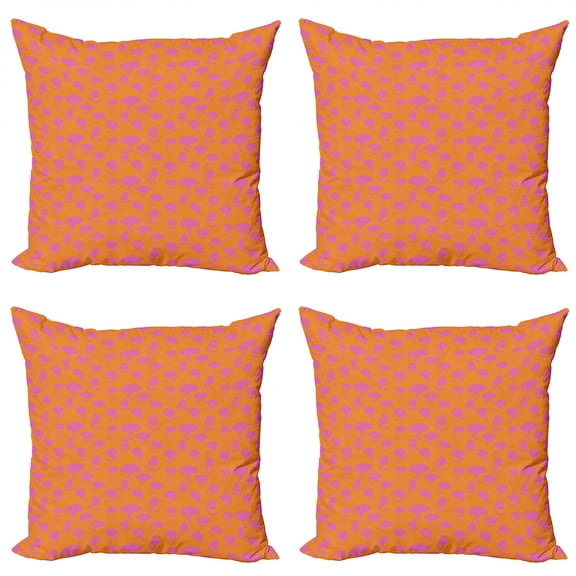 Floral Throw Pillow Cushion Case Pack of 4, Silhouette of Blooming Flower Shapes on a Tangerine Tone Background, Modern Accent Double-Sided Print, 4 Sizes, Pale Fuchsia and Apricot, by Ambesonne