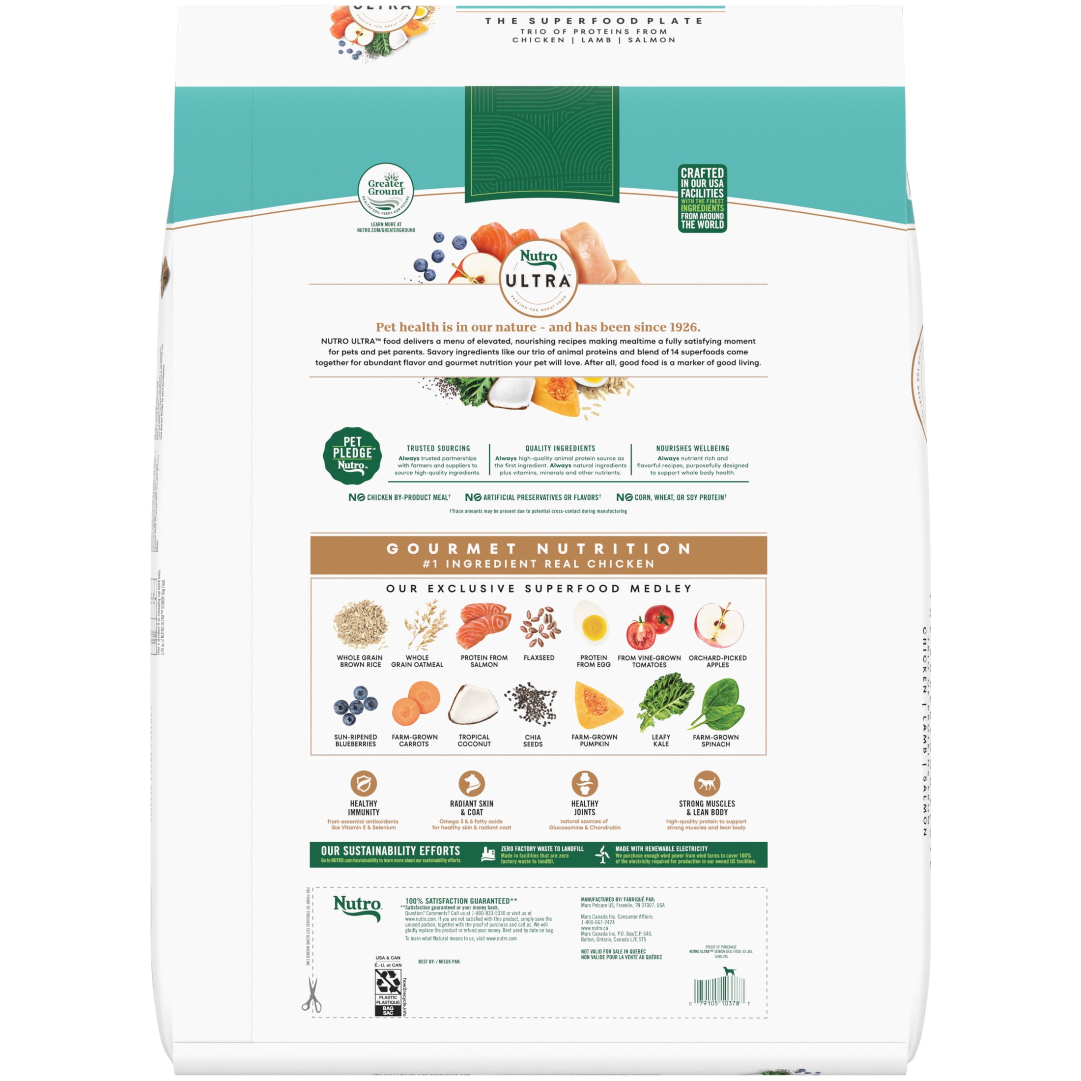 Nutro Ultra Senior Dry Dog Food with a Trio of Proteins from Chicken, Lamb and Salmon, 30 lb Bag
