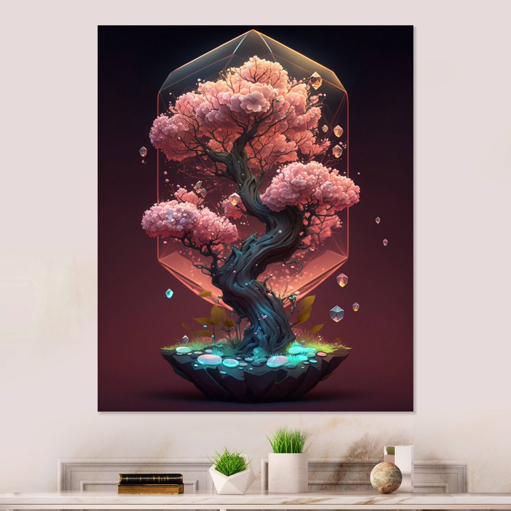Designart Hexagon Bonsai Tree II Canvas Wall Art