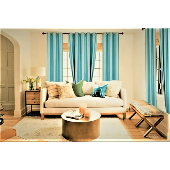 Teal Blue 1-Piece Adam Solid Blackout Grommet-Top Window Curtain Panel 37" W X 63" L