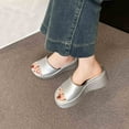 thumbnail image 5 of Slippers for Women,Fashion Solid Color Platform Slippers Temperament Comfortable Breathable Shoes,Womens Slippers,Silver,6.5, 5 of 7