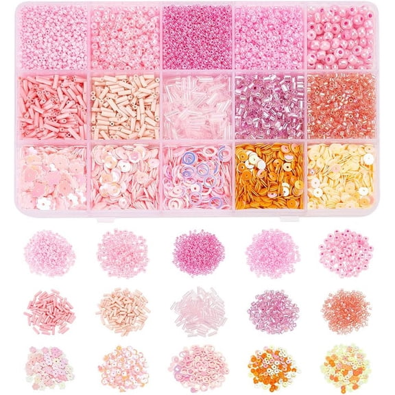 Bugle Round Glass Seed BeadsDIY Beads Disc Plastic Paillette for Jewelry Making Necklace Bracelet CraftDIY KitDeep PinkMixed Size (DIY-NB0008-45-US6) Pink