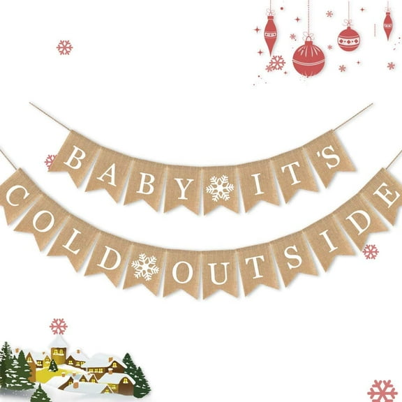 Burlap Baby It's Cold Outside Banner Baby Shower Party Winter Decoration Supplies