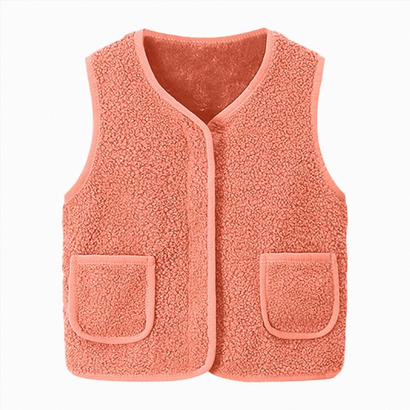 Nwiuh Baby Girls Boys Sherpa Fleece Vest Toddler Lightweight Fall Winter Warm Sleeveless Outerwear Jacket with Pockets(Orange,5-6 Years)