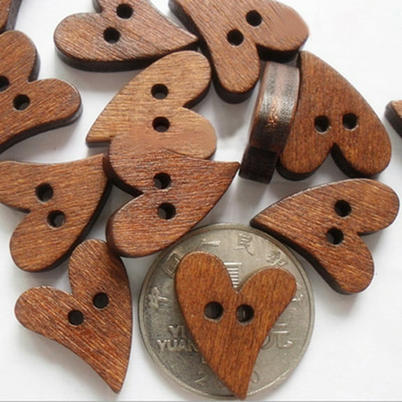 Archer 100Pcs Buttons Heart Shape Unfading Wood Brown Sewing Buttons for Sewing