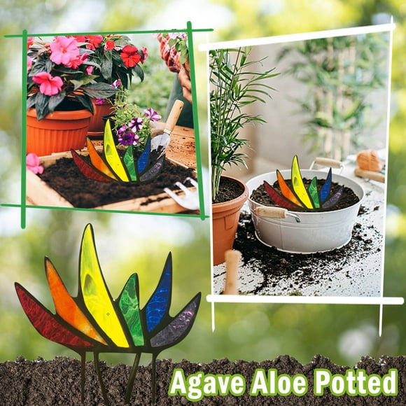 Ceimmolca Miniature Stained Acrylic Agaves Aloe Potted Plant In Ceramic Stained Agaves Aloe Potted Plant In Terra Cotta Planter Pot