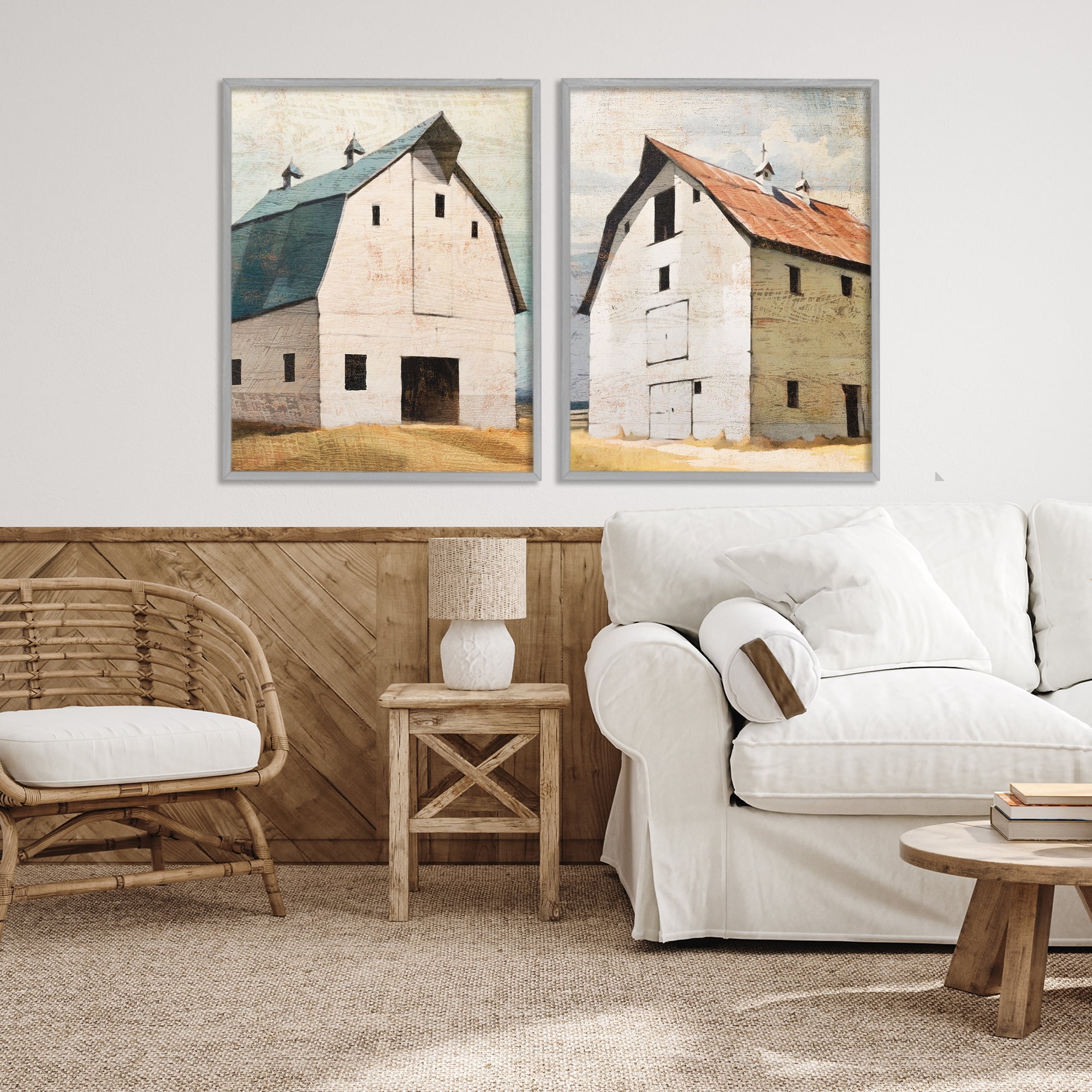 Stupell Industries Rustic Big Barns 2 Piece Gray Framed Giclee Art Set, design by Susan Jill