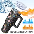 thumbnail image 5 of 40oz Pioneer Flower Floral Print Pattern Insulated Tumbler with Handle, BPA-Free Leak Proof Lid and Straws, Double Wall Vacuum, Hot 12h/Cold 34h, 5 of 6