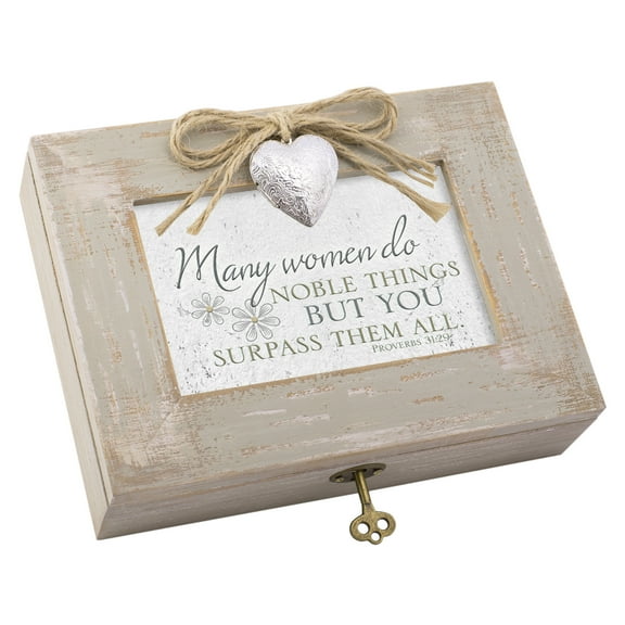 Many Women Do Noble Things Natural Taupe Jewelry Music Box Plays Amazing Grace