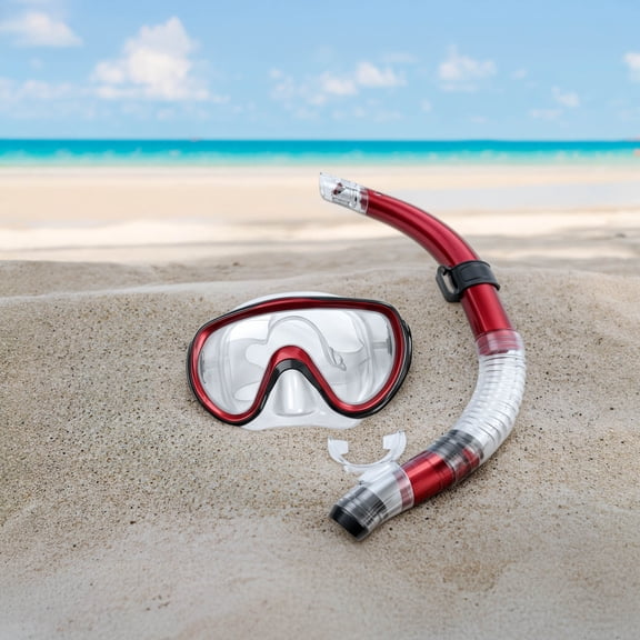 Pool Central 2pc Zray Teen/Young Adult Scuba Mask with Snorkel Dive Set - Medium/Large - Red/Black