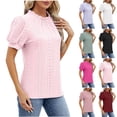 thumbnail image 5 of Wenyuyu Summer Shirts for Women Trendy Puff Short Sleeve Eyelet Blouses Dressy Casual Tops Frill Trim Tunic Tees Rose Gold M, 5 of 5