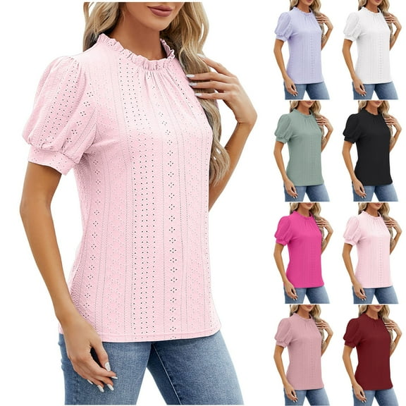 Fesfesfes T Shirts for Womens Fashion Print Tops Short Sleeve Shirts Workwear Blouse Crewneck T-Shirt Tops Workout Tops for Women Short Sleeve M(US:6)