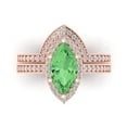 thumbnail image 2 of 2.48 ct Brilliant Marquise Cut Green Zircon 18K Rose Gold Halo Solitaire with Accents Engagement Bridal Wedding Ring Band Set size 6.5, 2 of 7