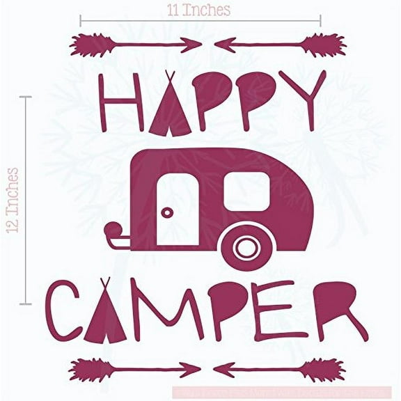 Happy Camper Vinyl Lettering Art Wall Decals Stickers Tribal RV Home Decor with Arrows, 12 X 11 , Berry