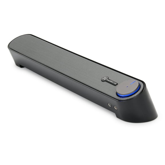 GOgroove USB Computer Soundbar - SonaVERSE UBR Desktop Speaker Mini Sound Bar with Space Saving Desk Design, USB for Power, Wired AUX Headphone Jack, Microphone Port, and LED Volume Control (Black)