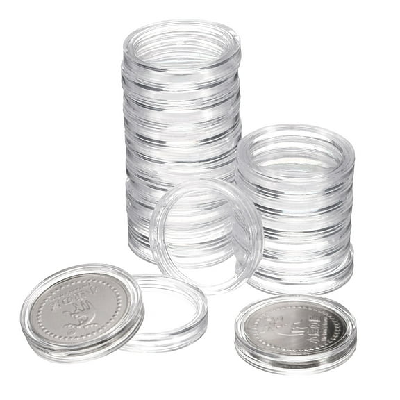 Uxcell 20Pcs 20mm Silver Dollar Coin Holders Plastic Coin Covers Acrylic Clear Round Coin Collection Supplies
