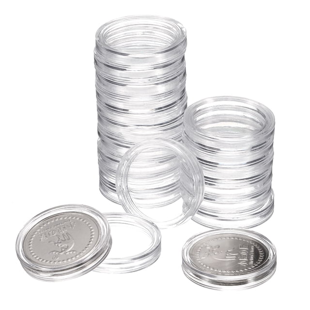 Uxcell 20Pcs Soportes para Monedas de Dólar de Plata de 20mm Cubiertas de Plástico Acrílico Clear Round Suministros de Colección de Monedas