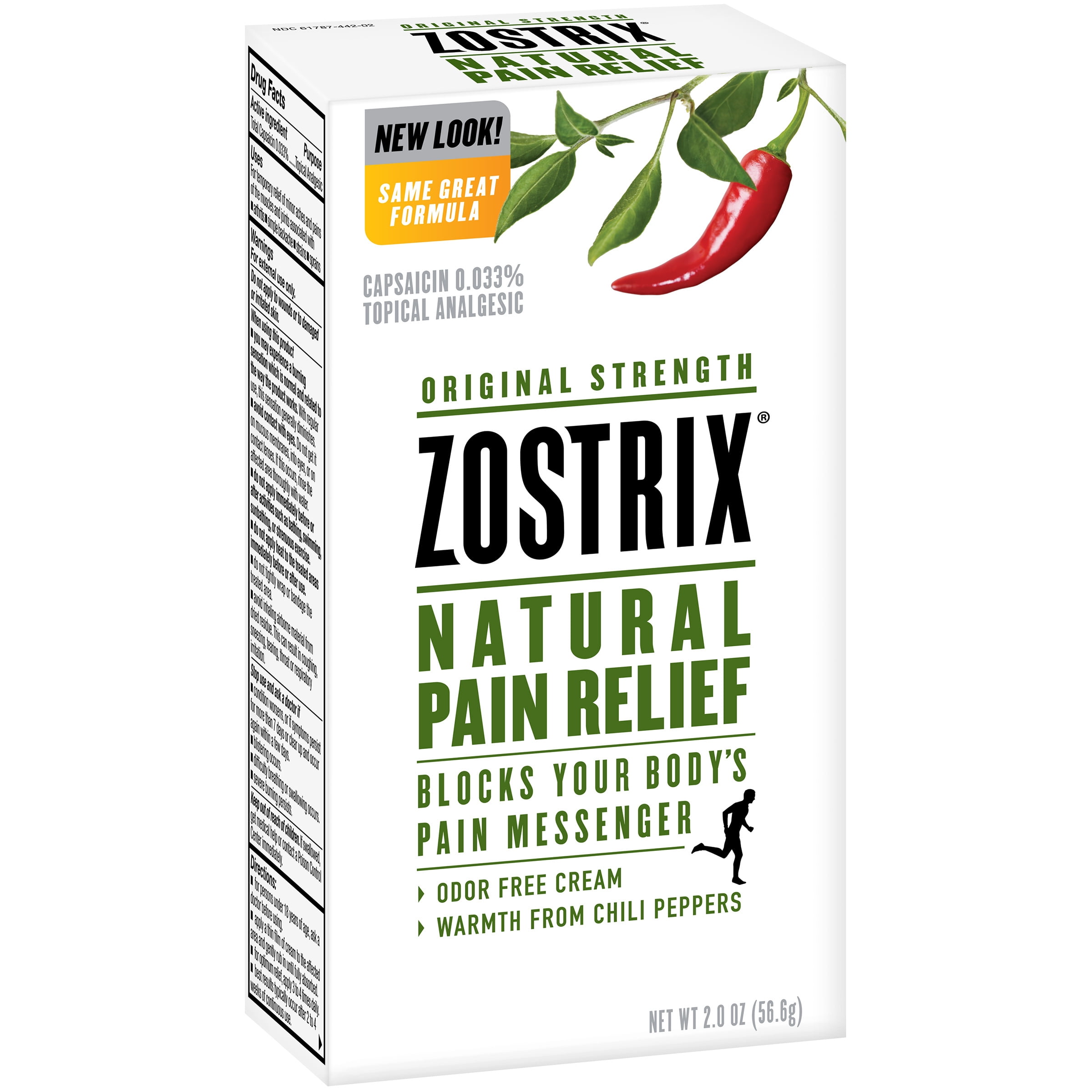 Zostrix Original Strength Natural Odor Free Pain Relief Cream, 2 Oz.