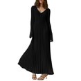thumbnail image 2 of Womens V Neck Long Sleeve Fishtail Sweater Dress Ribbed Knit Slim Fit Bodycon Midi Dress Black L, 2 of 6