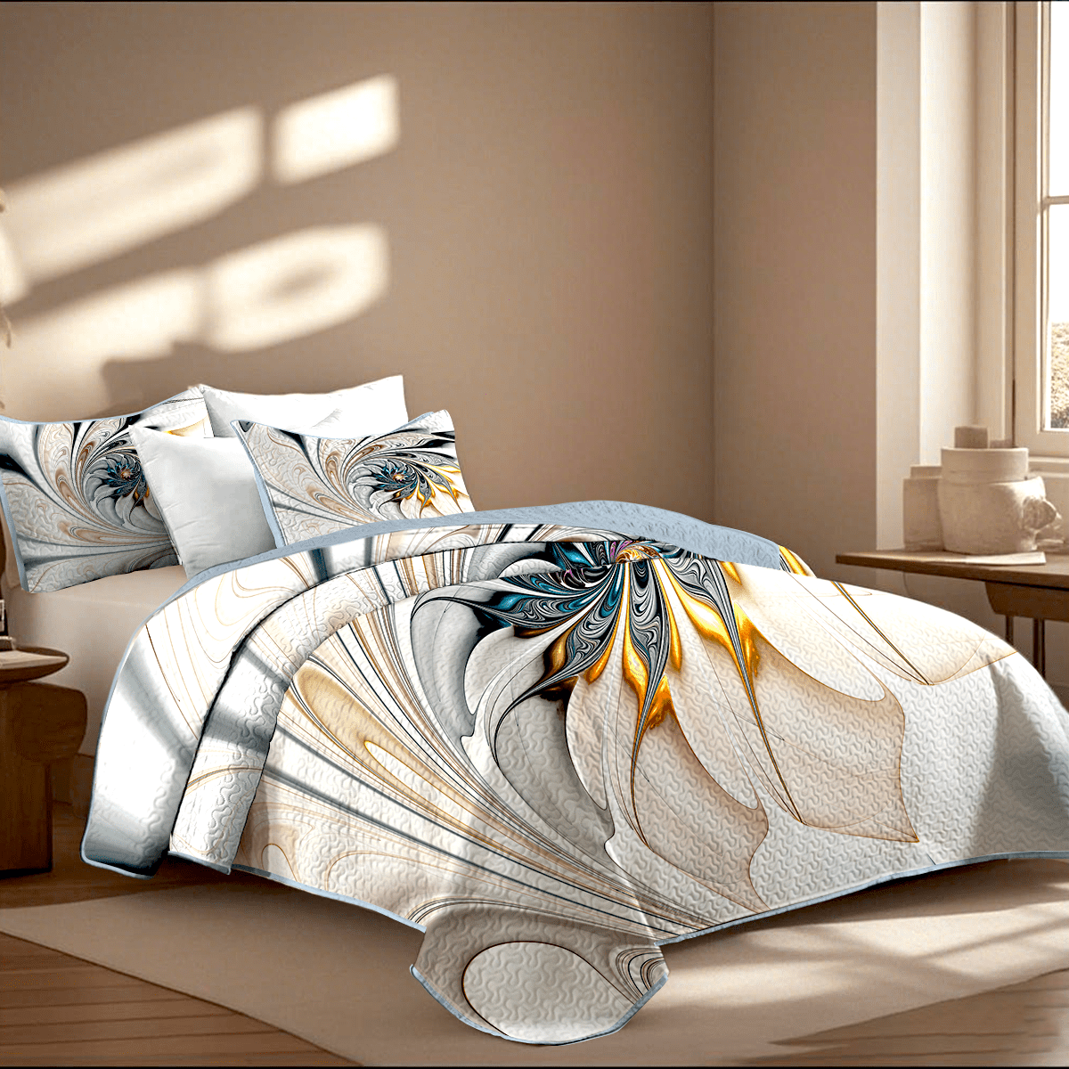 Davulos King Quilt Bedding Set ,3 Pieces Modern Floral California King Quilt Set Reversible Microfiber Bedspread,Lightweight Coverlet Set for All Seasons Bedroom Bed Decor