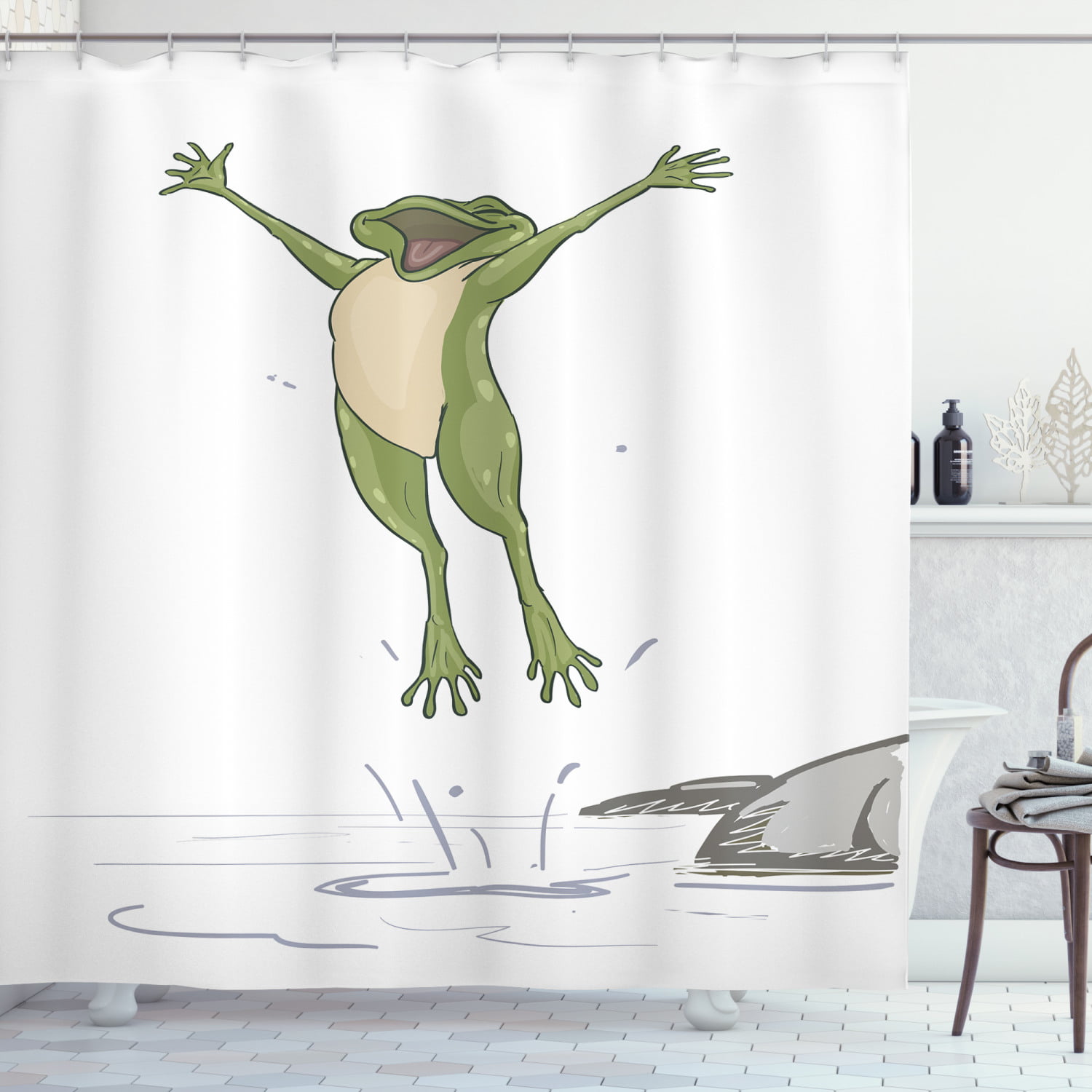 Green Frog Waterproof Bathroom Polyester Shower Curtain Liner Water Resistant 